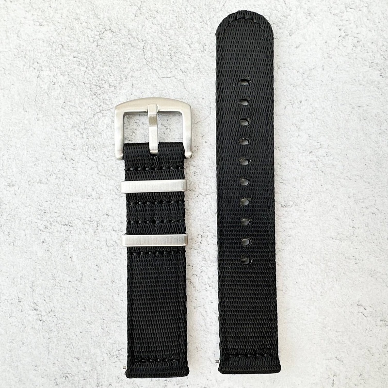 Military Style Premium Nylon Two Piece Watch Strap | BLACK | 18 20 22 24 mm