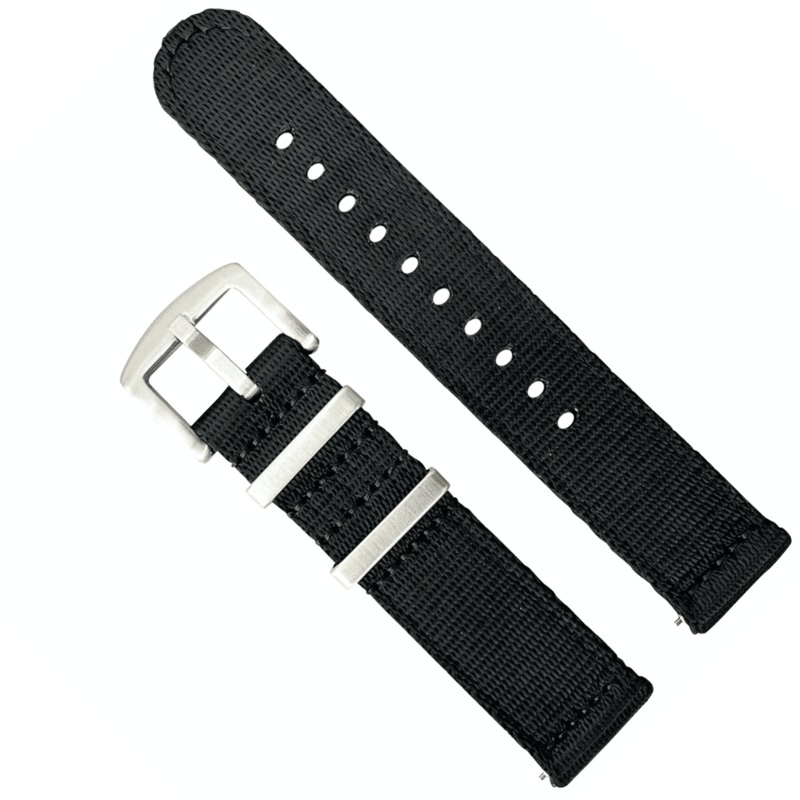 Military Style Premium Nylon Two Piece Watch Strap | BLACK | 18 20 22 24 mm