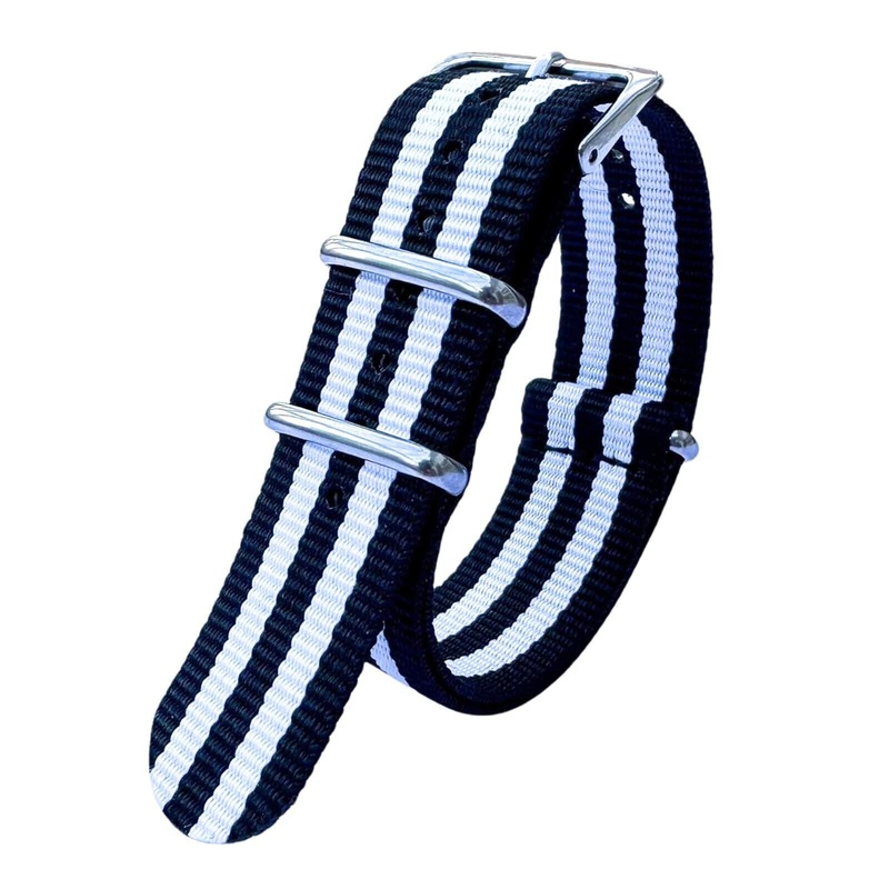 NATO G10 Military Nylon Watch Strap | BLACK / WHITE | 18 20 22 mm