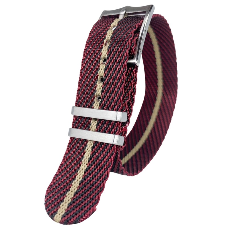 Twill Woven Nylon Single Pass Watch Strap | RED / BEIGE | 20 22 mm