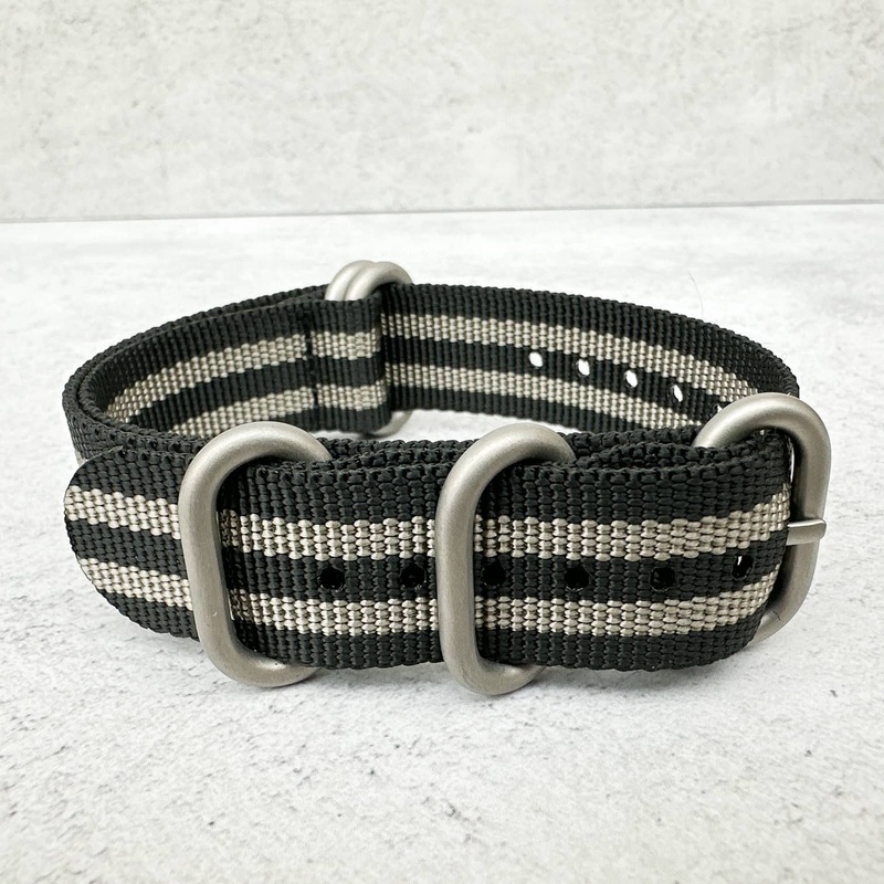 Zulu Heavy Duty Bond ‘Spectre’ Nylon NATO Watch Strap | BLACK / GREY | 20 22 mm