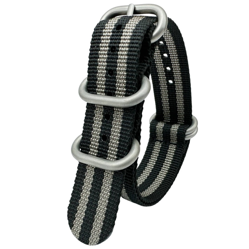 Zulu Heavy Duty Bond ‘Spectre’ Nylon NATO Watch Strap | BLACK / GREY | 20 22 mm