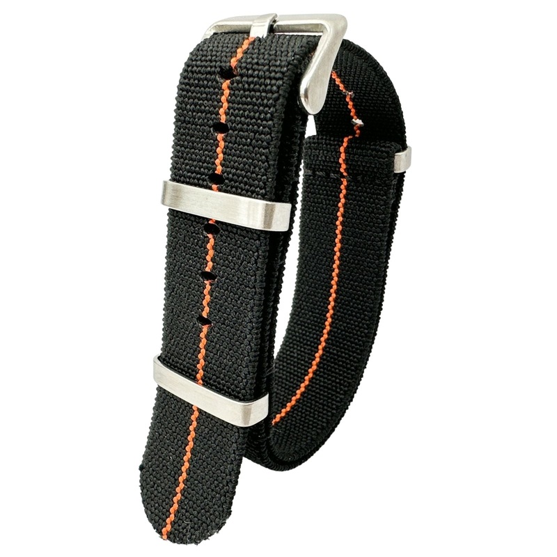 Elastic Nylon NATO Watch Strap | BLACK / ORANGE | 18 20 22 mm