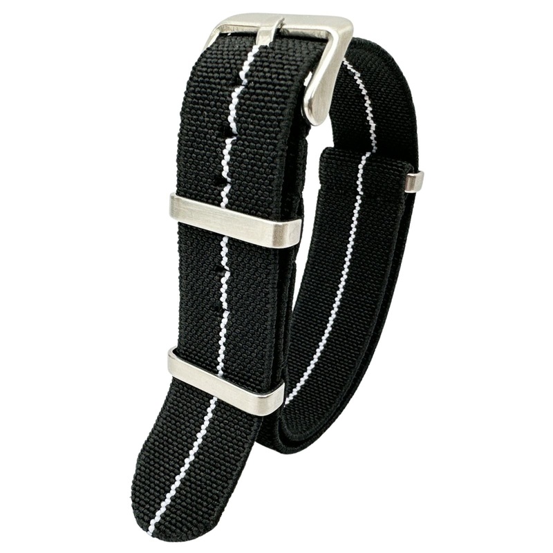 Elastic Nylon NATO Watch Strap | BLACK / WHITE | 18 20 22 mm