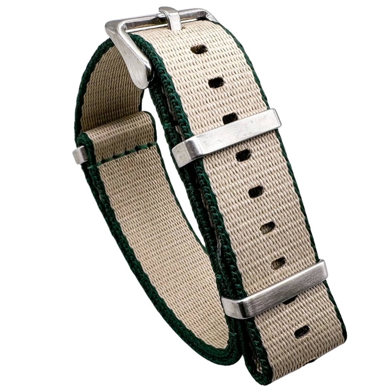 Herringbone NATO Military Nylon Watch Strap | BEIGE / GREEN | 20 22 mm