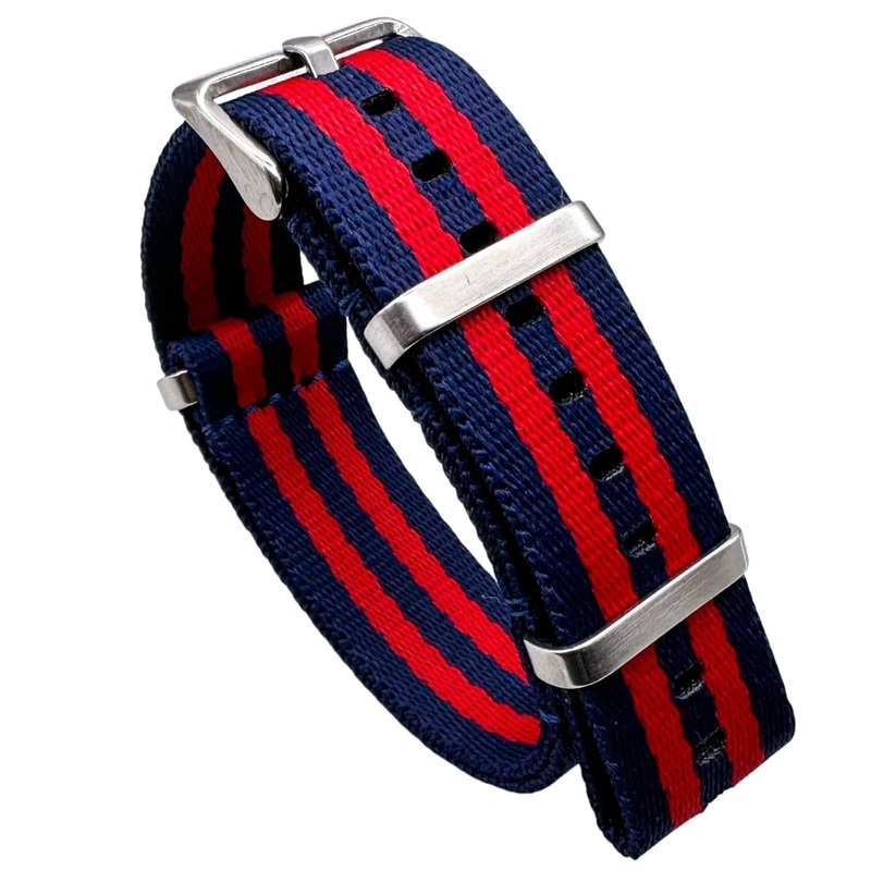 Herringbone NATO Military Nylon Watch Strap | NAVY BLUE / RED | 20 22 mm
