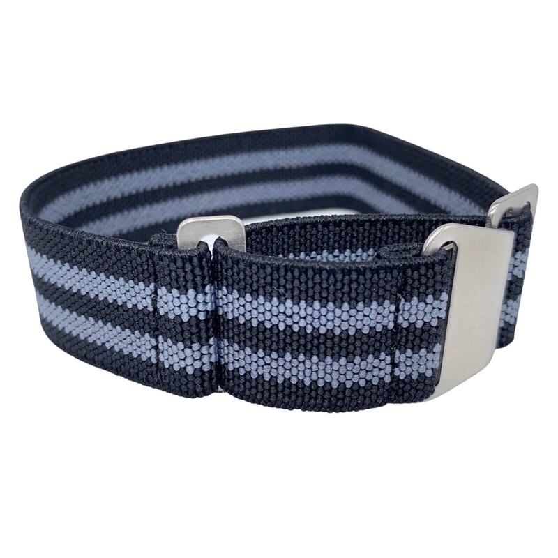 Marine Nationale Bond ‘Spectre’ Elasticated Nylon Watch Strap | BLACK / GREY | 18 20 22 mm