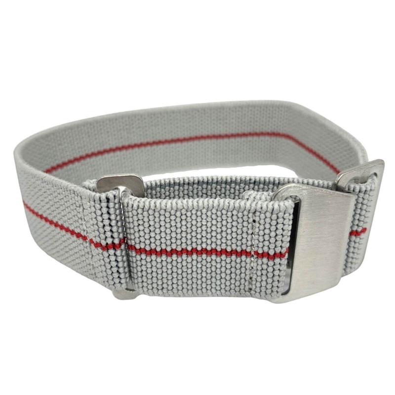 Marine Nationale Elasticated Nylon Watch Strap | GREY / RED | 18 20 22 mm