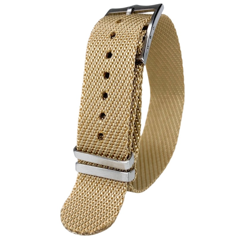 Twill Woven Nylon Single Pass Watch Strap | BEIGE | 20 22 mm