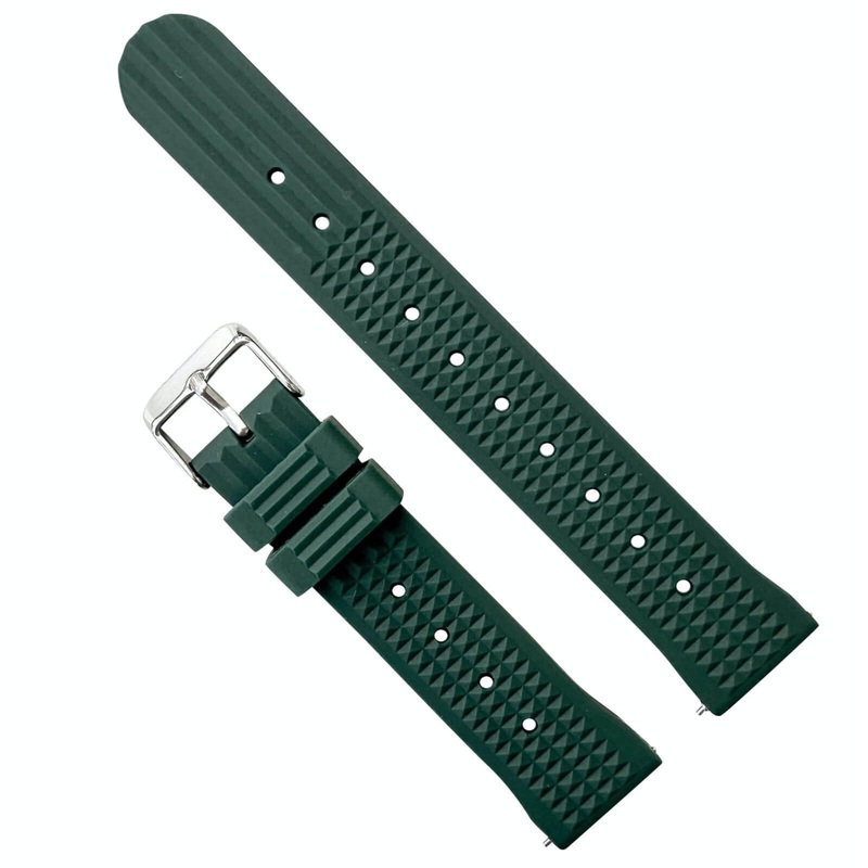 Waffle Soft Silicone Quick Release Dive Watch Strap | GREEN | 20 22 mm