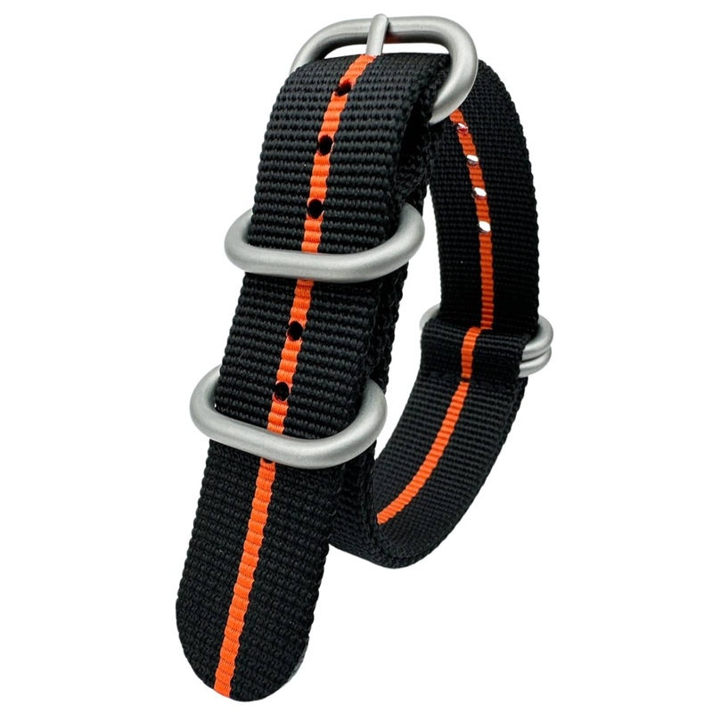 Zulu Heavy Duty Nylon NATO Watch Strap | BLACK / ORANGE | 20 22 mm