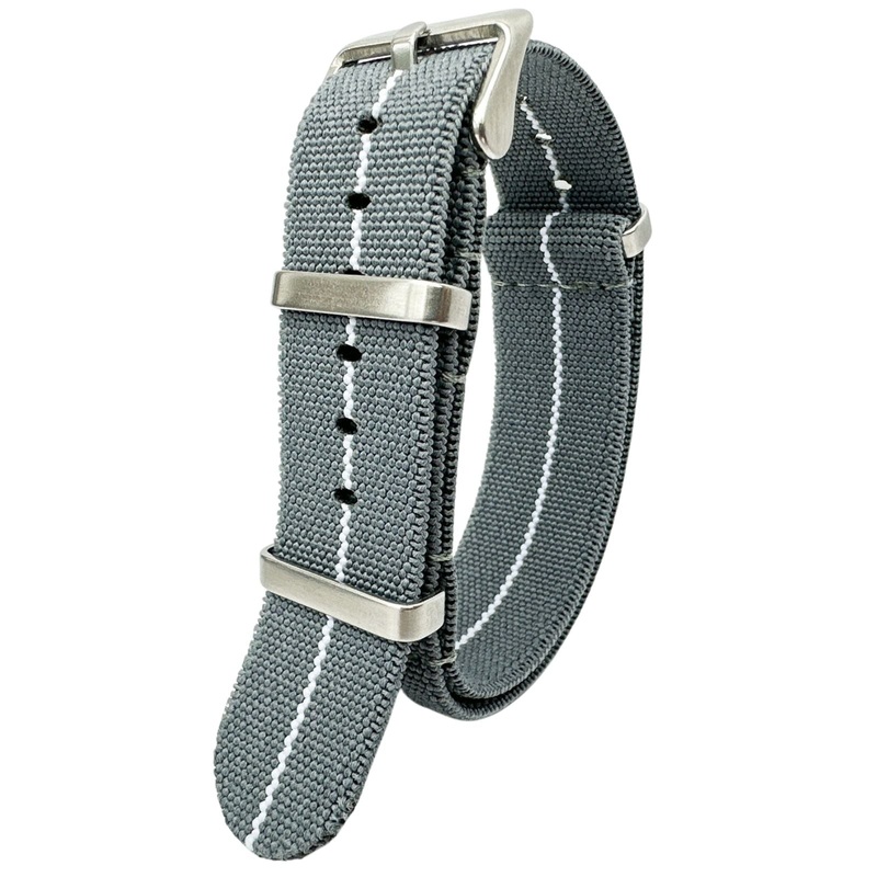 Elastic Nylon NATO Watch Strap | GREY / WHITE | 18 20 22 mm