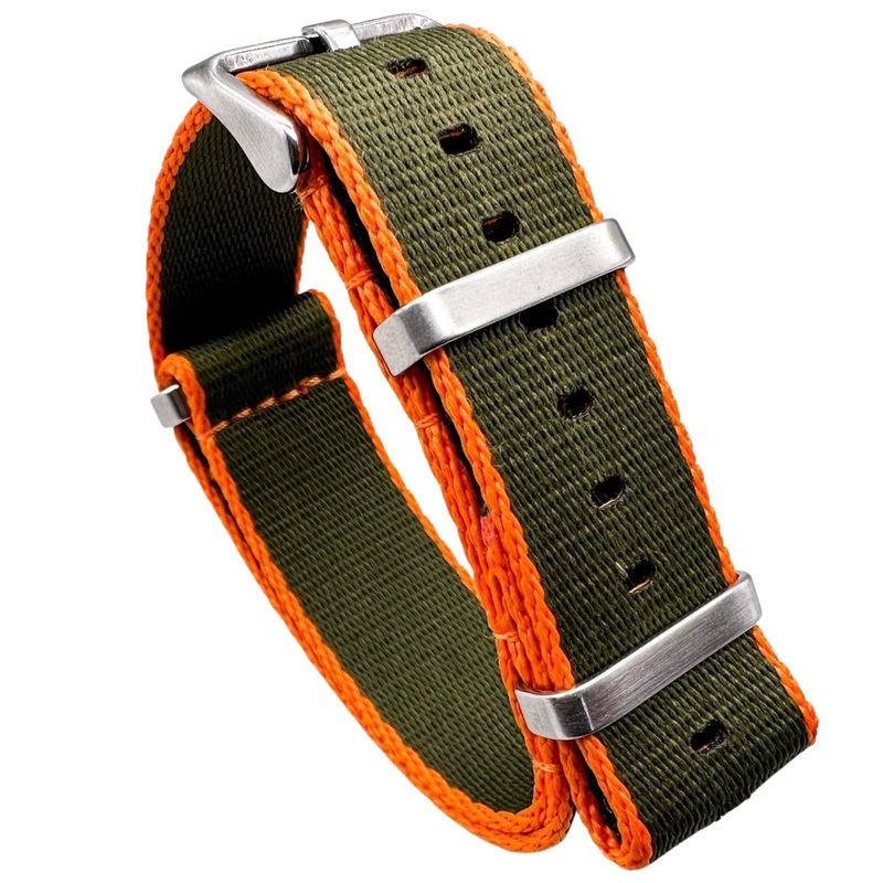 Herringbone NATO Military Nylon Watch Strap | GREEN / ORANGE | 20 22 mm