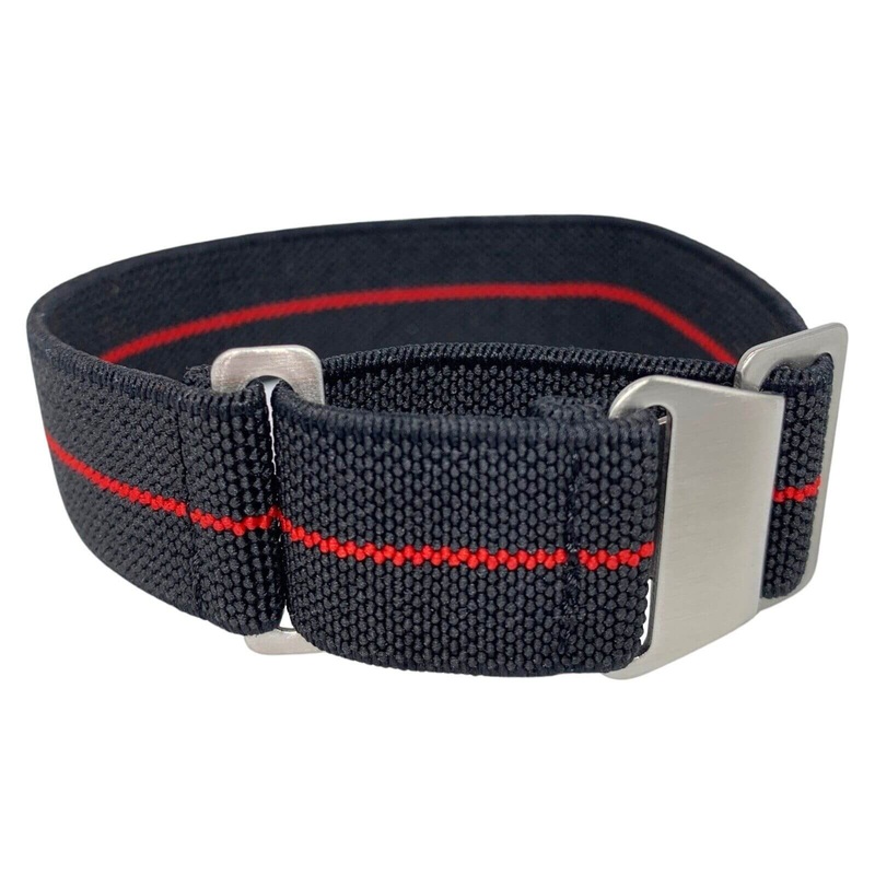 Marine Nationale Elasticated Nylon Watch Strap | BLACK / RED | 18 20 22 mm