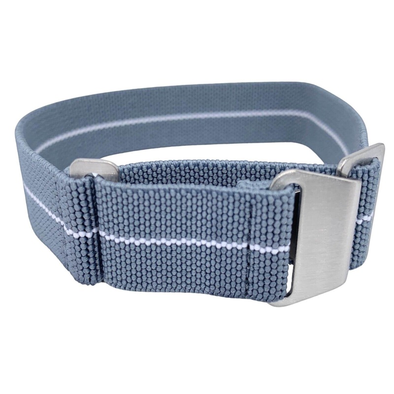 Marine Nationale Elasticated Nylon Watch Strap | GREY / WHITE | 18 20 22 mm