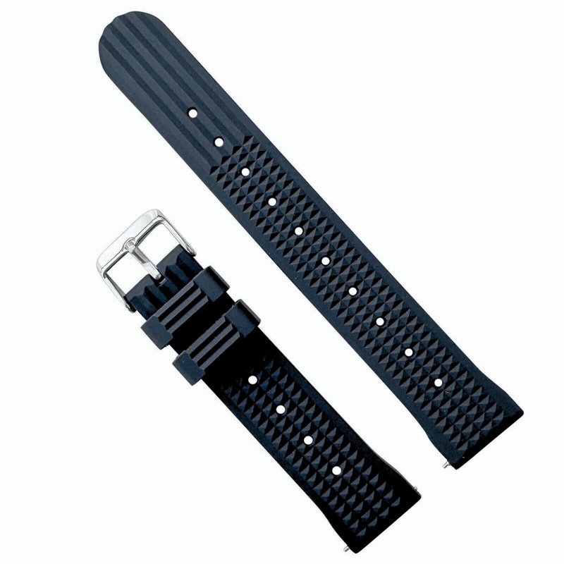 Waffle Soft Silicone Quick Release Dive Watch Strap | BLACK | 20 22 mm