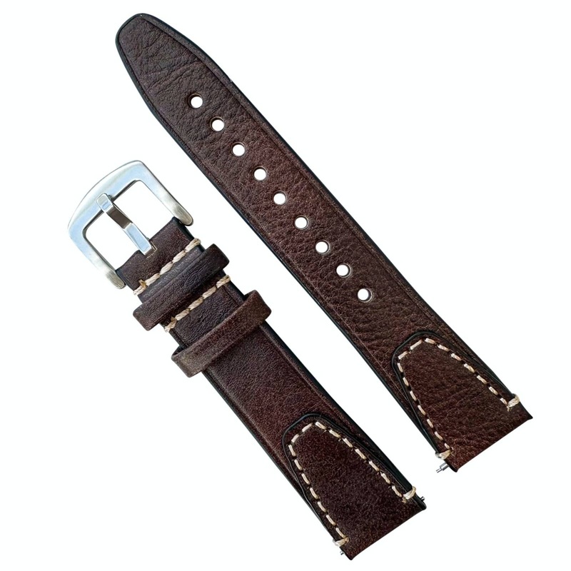 Genuine Leather Vintage Style Quick Release Watch Strap | DARK BROWN | 18 20 22 mm