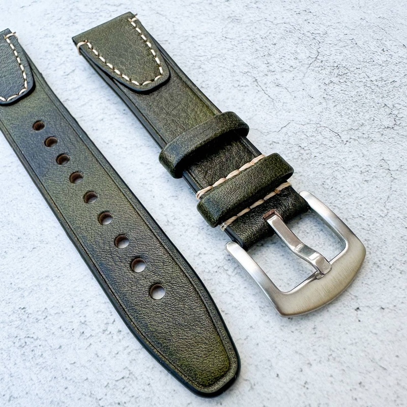 Genuine Leather Vintage Style Quick Release Watch Strap | GREEN | 18 20 22 mm