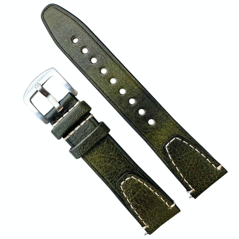 Genuine Leather Vintage Style Quick Release Watch Strap | GREEN | 18 20 22 mm