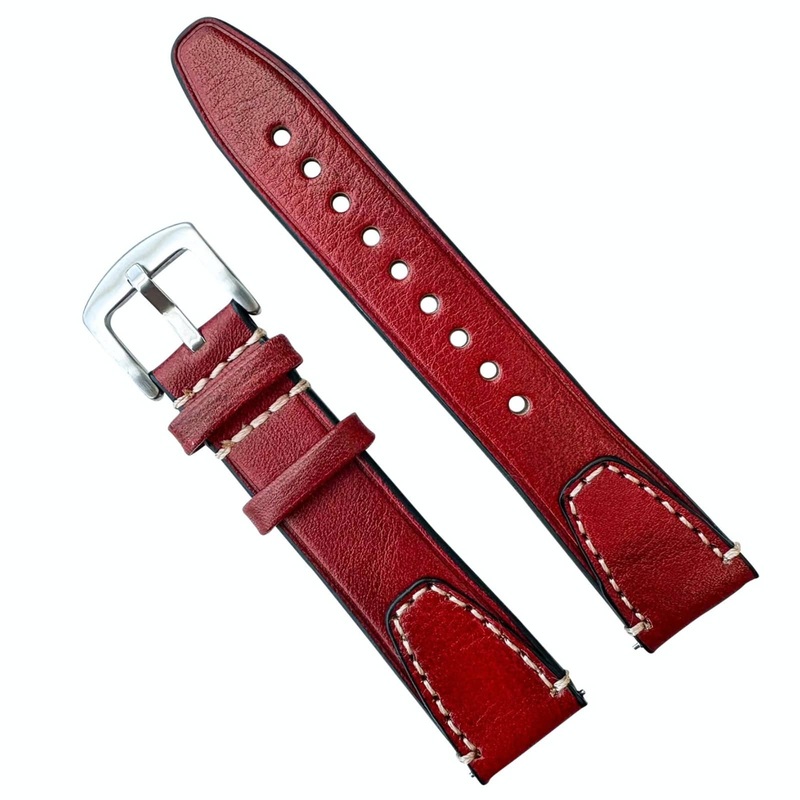 Genuine Leather Vintage Style Quick Release Watch Strap | RED | 18 20 22 mm