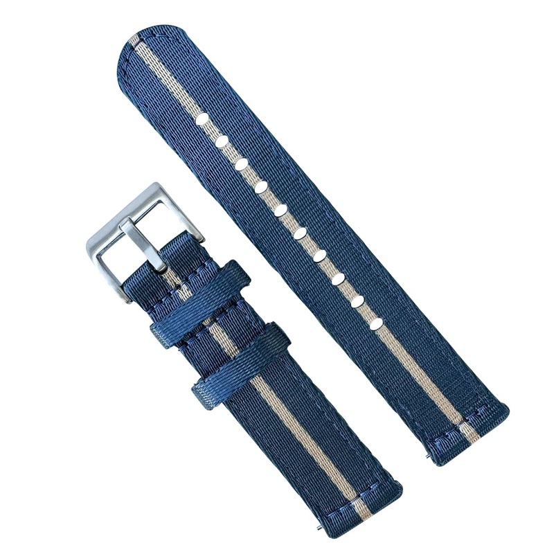 Military Style Premium Nylon Two Piece Watch Strap | BLUE / BEIGE | 18 20 22 24 mm