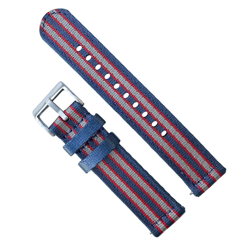 Military Style Premium Nylon Two Piece Watch Strap | BLUE / RED / GREY | 18 20 22 24 mm