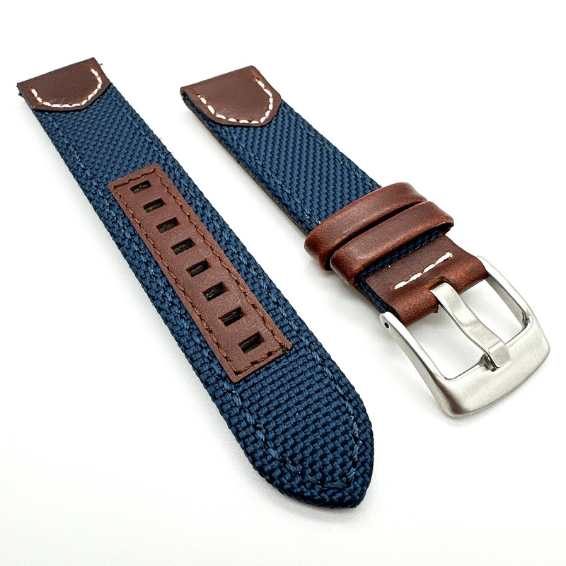 Sailcloth Nylon Leather Hybrid Watch Strap | BLUE | 20 22 24 mm