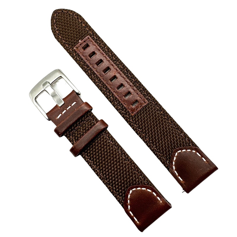 Sailcloth Nylon Leather Hybrid Watch Strap | BROWN | 20 22 24 mm