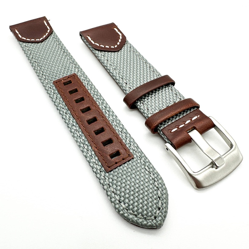 Sailcloth Nylon Leather Hybrid Watch Strap | GREY | 20 22 24 mm