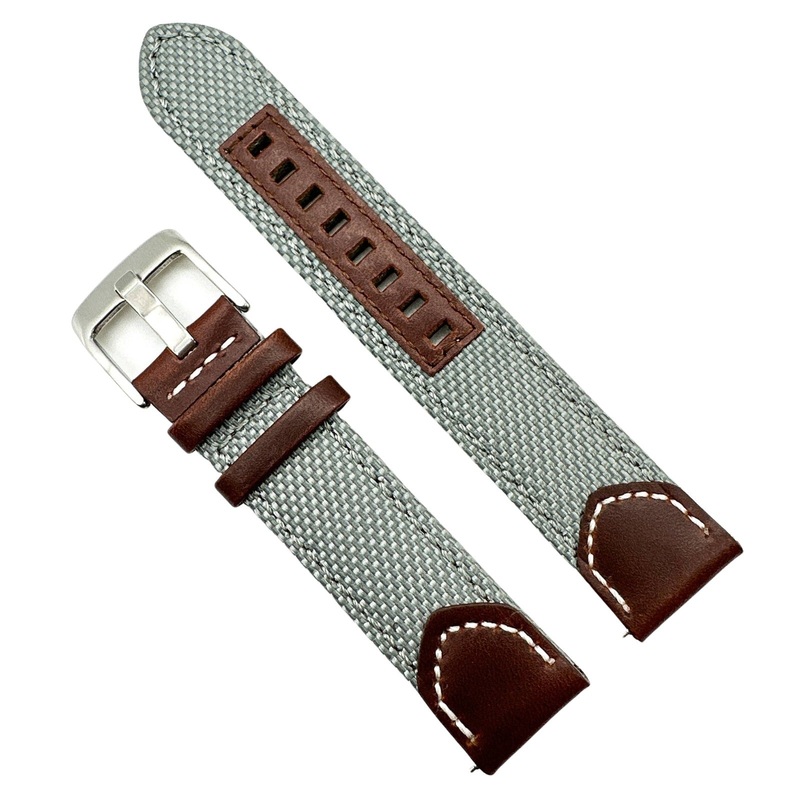 Sailcloth Nylon Leather Hybrid Watch Strap | GREY | 20 22 24 mm