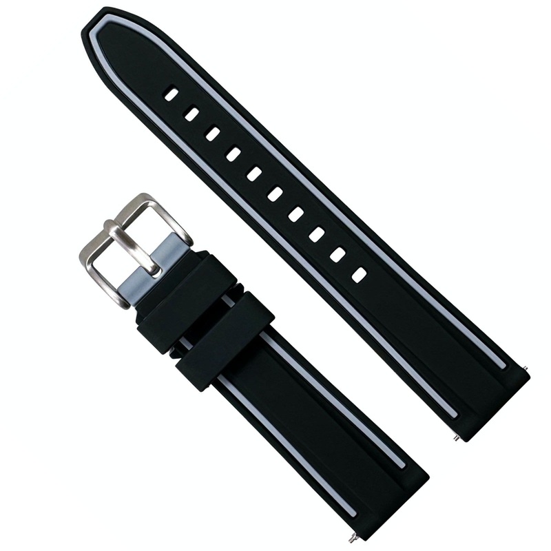 Two Tone Silicone Sports Watch Strap | BLACK / GREY | 20 22 24 mm