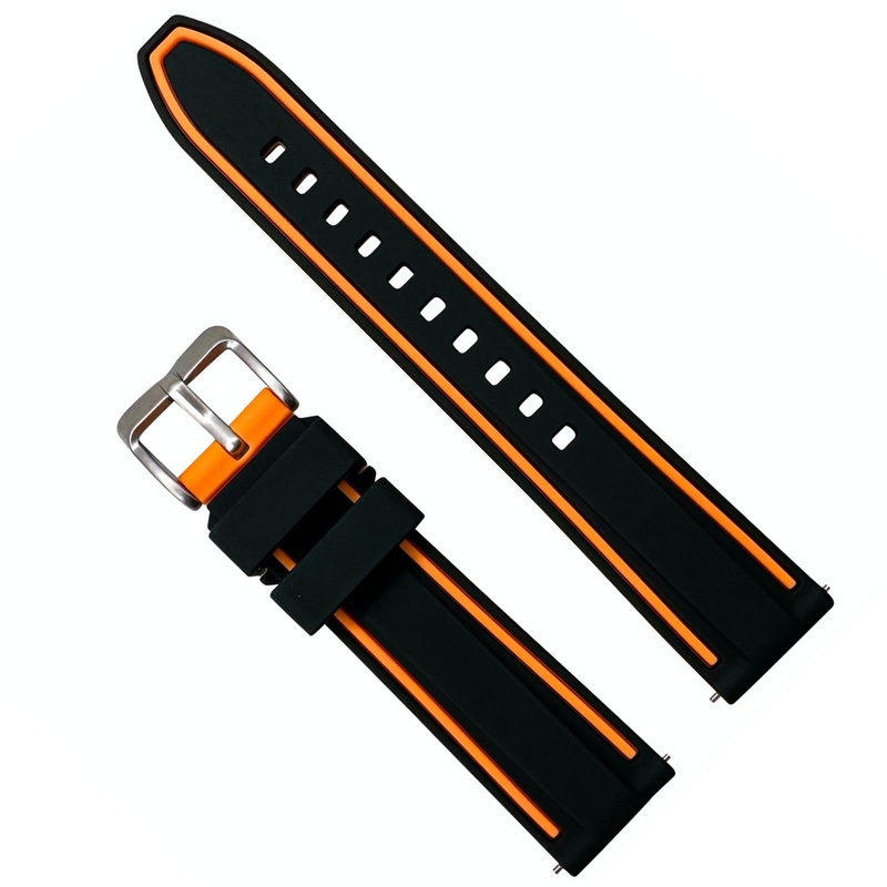 Two Tone Silicone Sports Watch Strap | BLACK / ORANGE | 20 22 24 mm