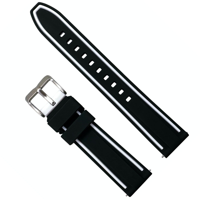 Two Tone Silicone Sports Watch Strap | BLACK / WHITE | 20 22 24 mm