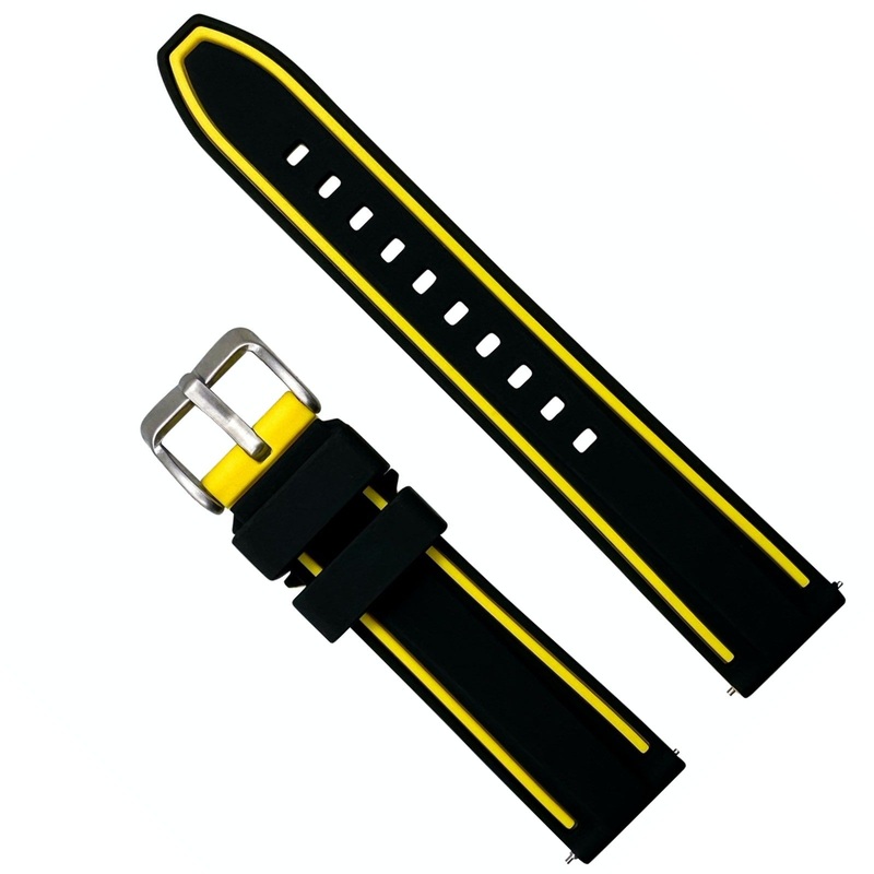 Two Tone Silicone Sports Watch Strap | BLACK / YELLOW | 20 22 24 mm