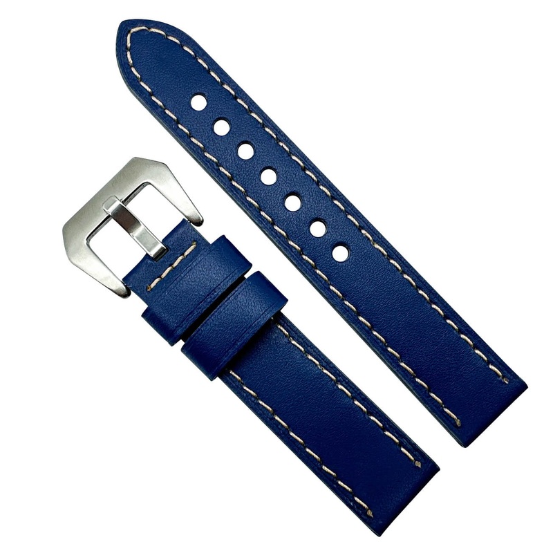 Genuine Leather Watch Strap With Big Steel Buckle | BLUE | 20 22 mm