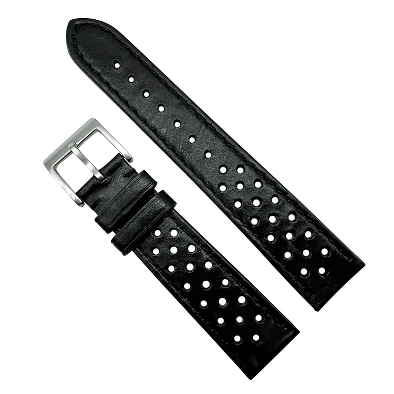 Rally Racing Perforated Leather Watch Strap | BLACK | 18 20 22 mm