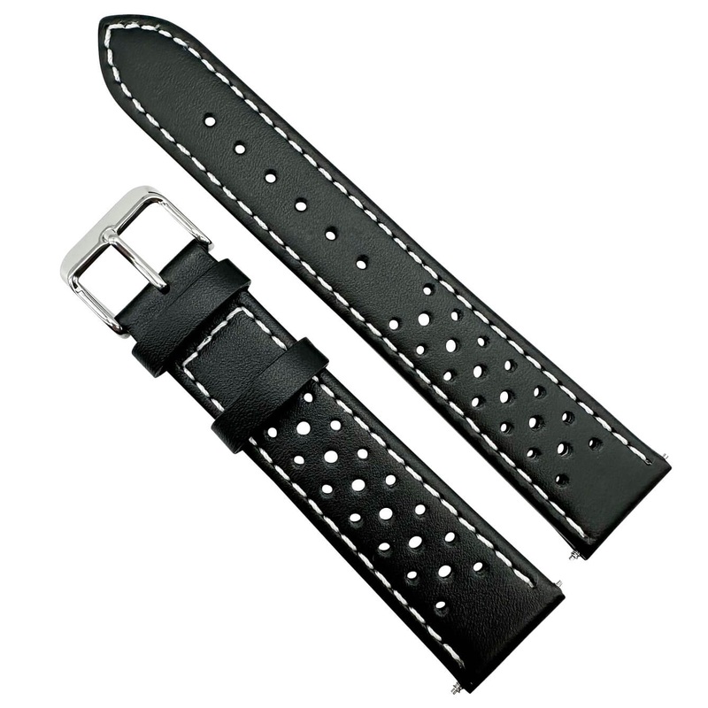 Rally Sports Olympic Themed Perforated Leather Watch Strap | BLACK | 18 20 22 mm
