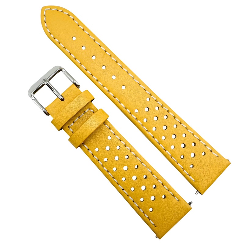 Rally Sports Olympic Themed Perforated Leather Watch Strap | YELLOW | 18 20 22 mm