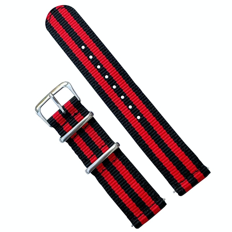 Two Piece NATO Watch Strap | BLACK / RED | 18 20 22 mm