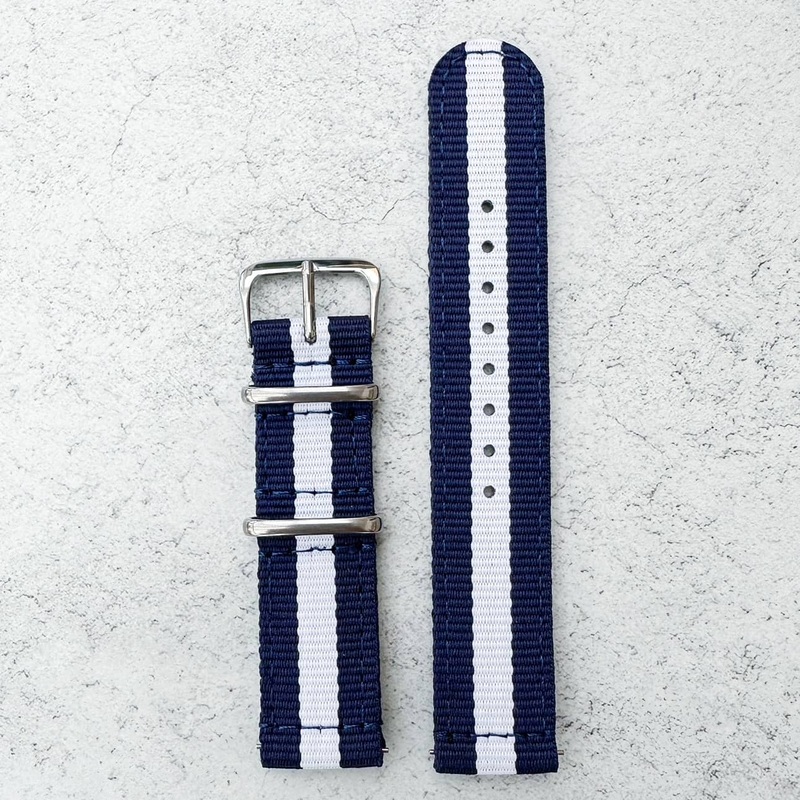 Two Piece NATO Watch Strap | DARK BLUE / WHITE | 18 20 22 mm