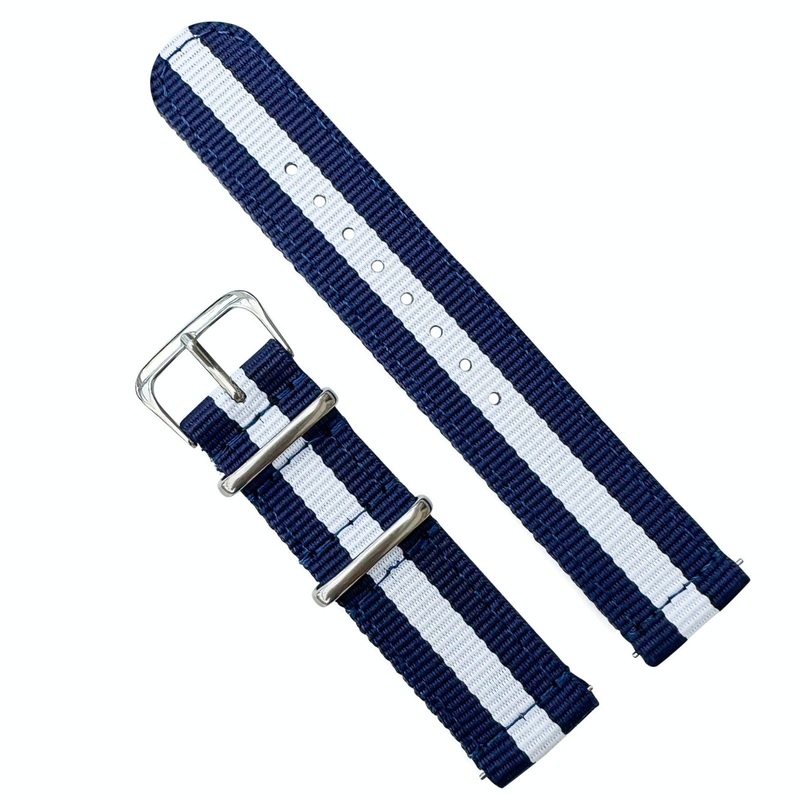 Two Piece NATO Watch Strap | DARK BLUE / WHITE | 18 20 22 mm