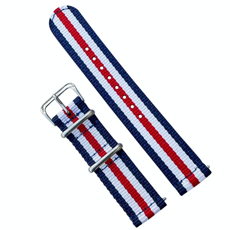 Two Piece NATO Watch Strap | RED / WHITE / BLUE | 18 20 22 mm