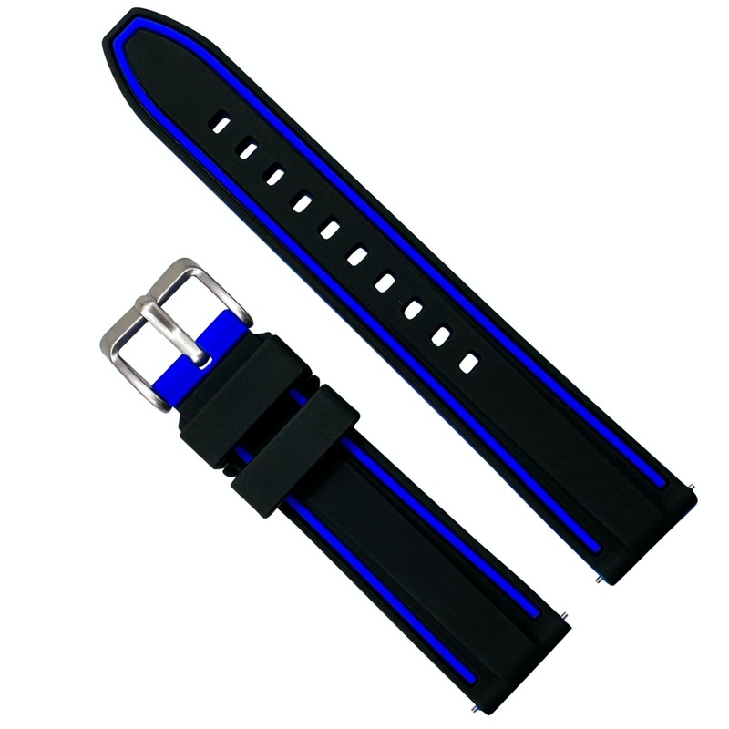 Two Tone Silicone Sports Watch Strap | BLACK / BLUE | 20 22 24 mm