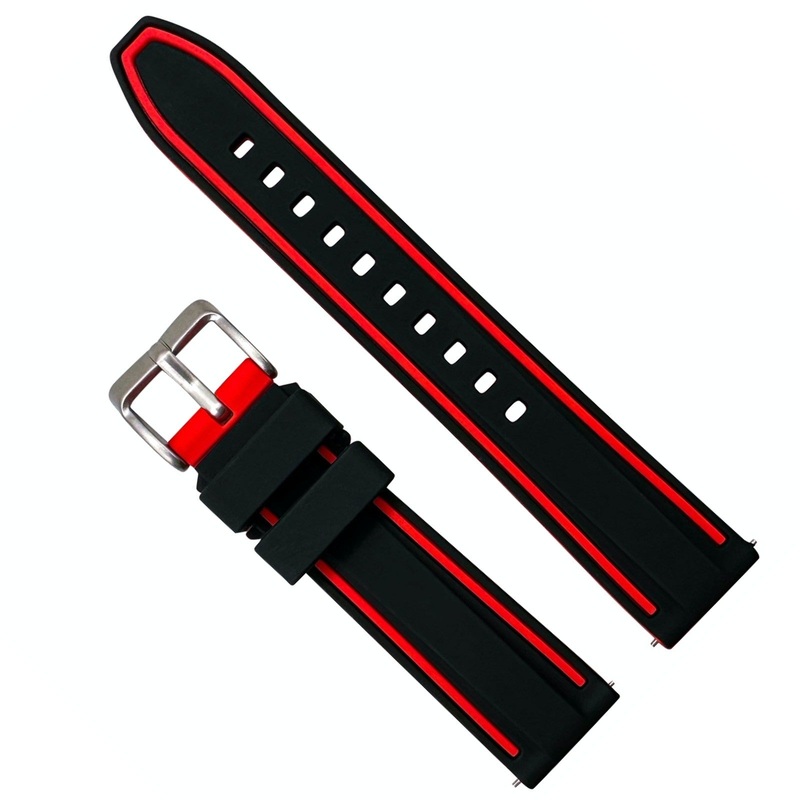 Two Tone Silicone Sports Watch Strap | BLACK / RED | 20 22 24 mm