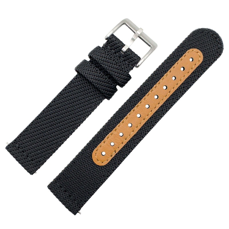 Woven Nylon Leather Hybrid Watch Strap | BLACK | 18 20 22 mm