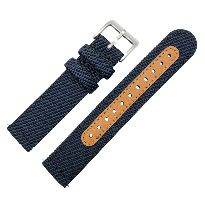 Woven Nylon Leather Hybrid Watch Strap | BLUE | 18 20 22 mm