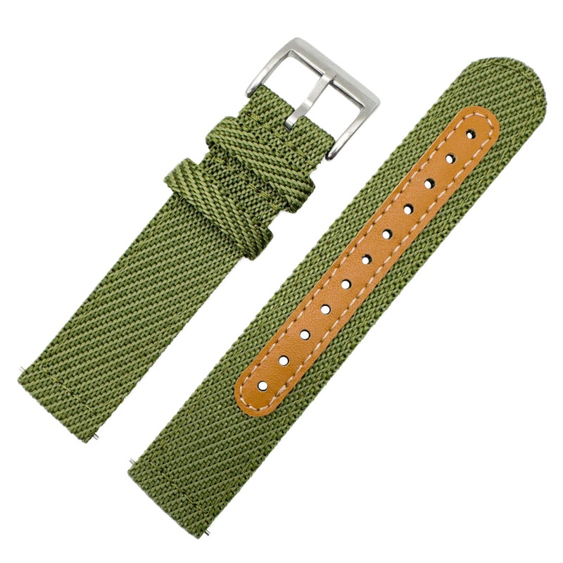 Woven Nylon Leather Hybrid Watch Strap | GREEN | 18 20 22 mm