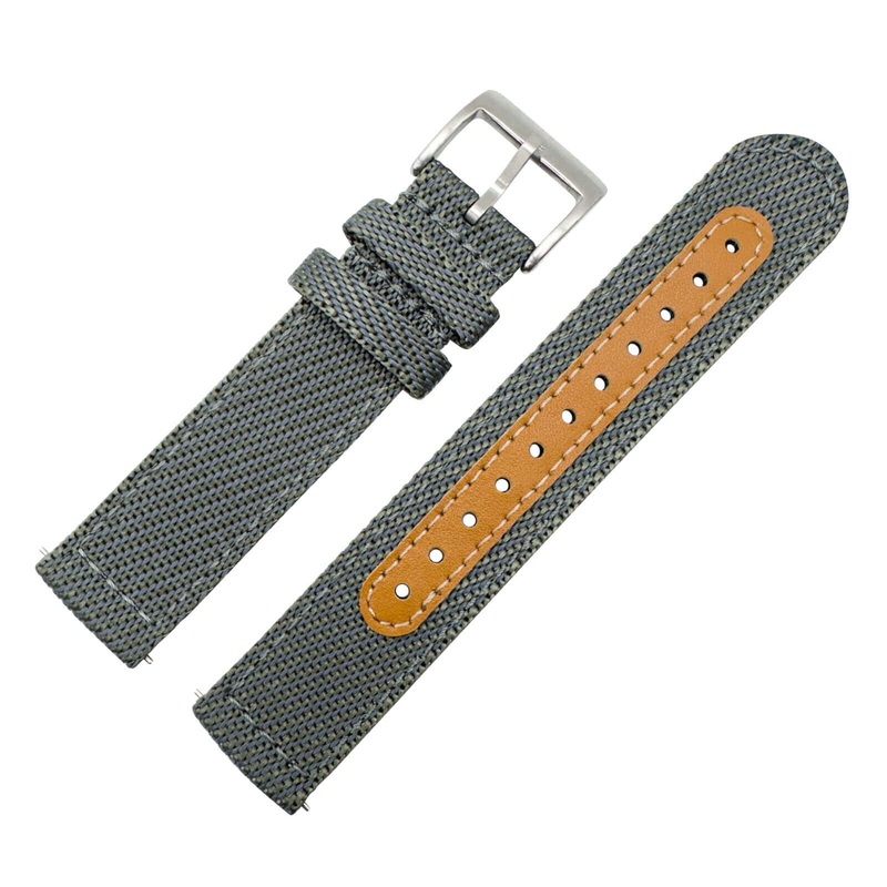 Woven Nylon Leather Hybrid Watch Strap | GREY | 18 20 22 mm
