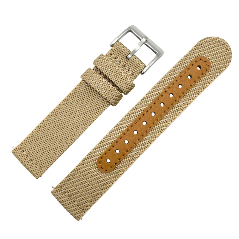 Woven Nylon Leather Hybrid Watch Strap | KHAKI | 18 20 22 mm