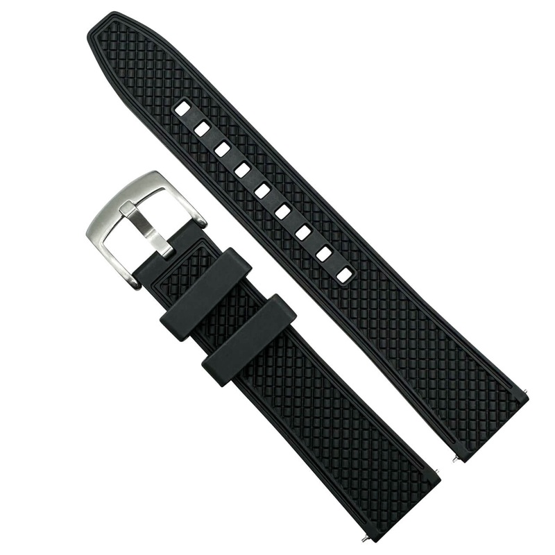 Crosshatch FKM Rubber Watch Strap | BLACK | 18 20 22 mm